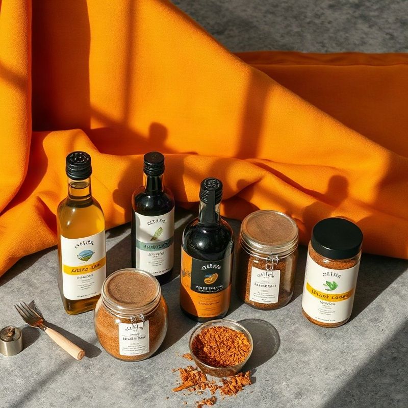Composição de produtos artesanais brasileiros — azeites, conservas e temperos regionais